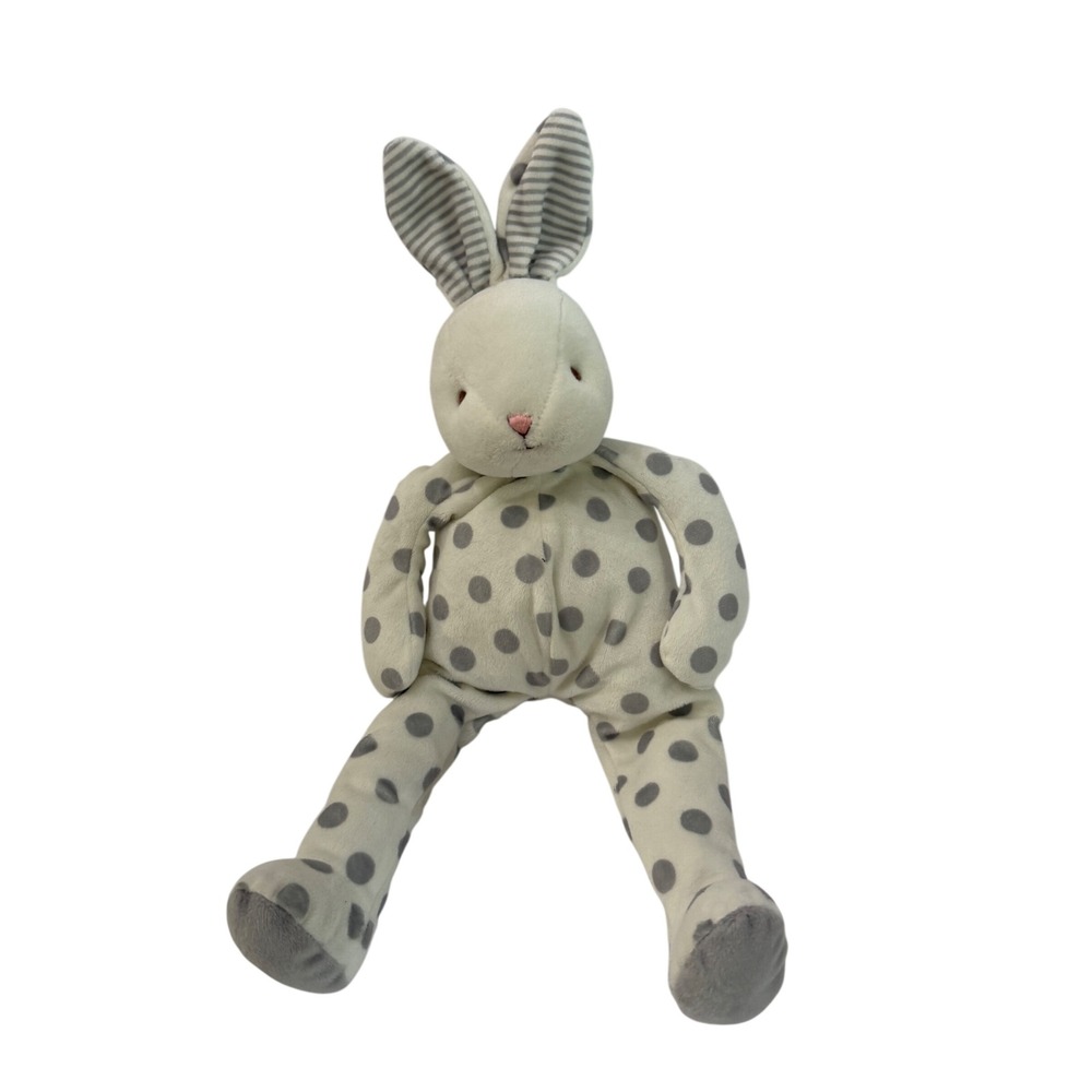 Bunnies By The Bay Polka Dot Rabbit Plush Striped Ears Sewn Eyes Grey White 15"